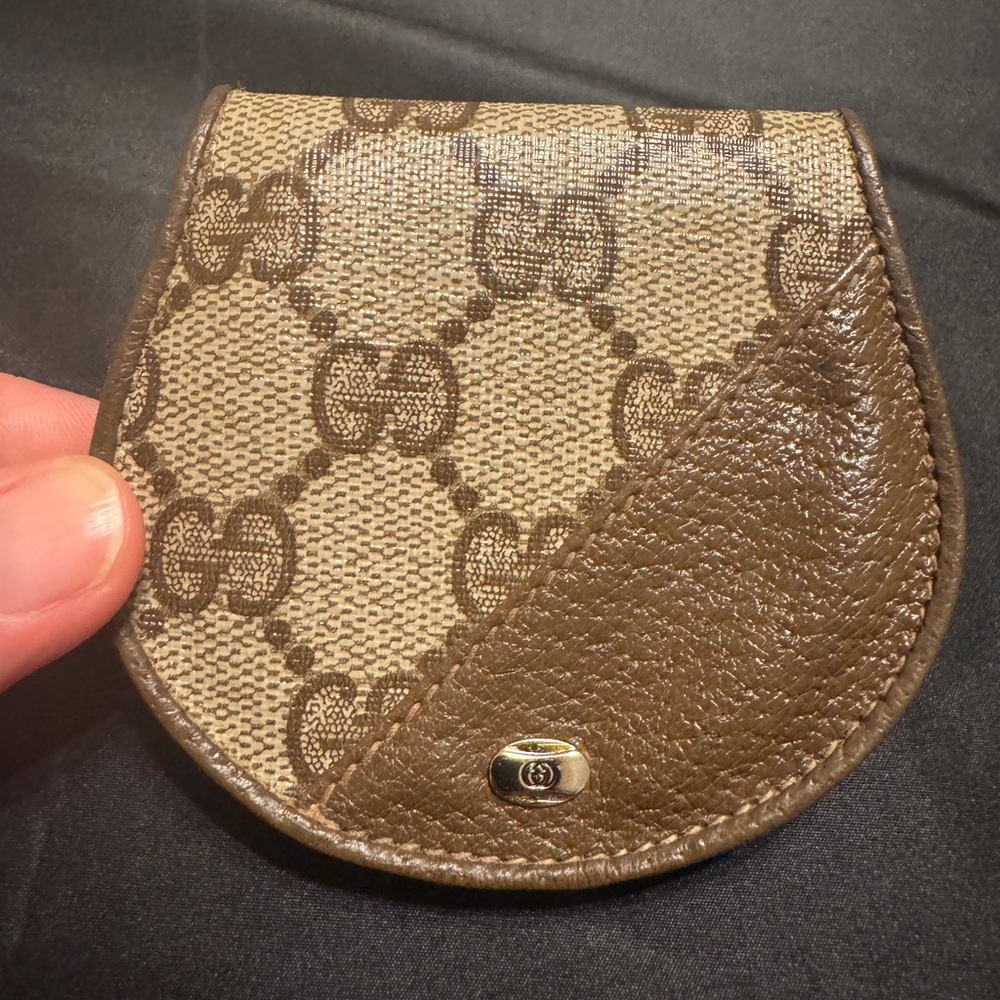 Gucci Vintage Supreme GG Brown Leather PVC Monogram Coin Wallet with COA